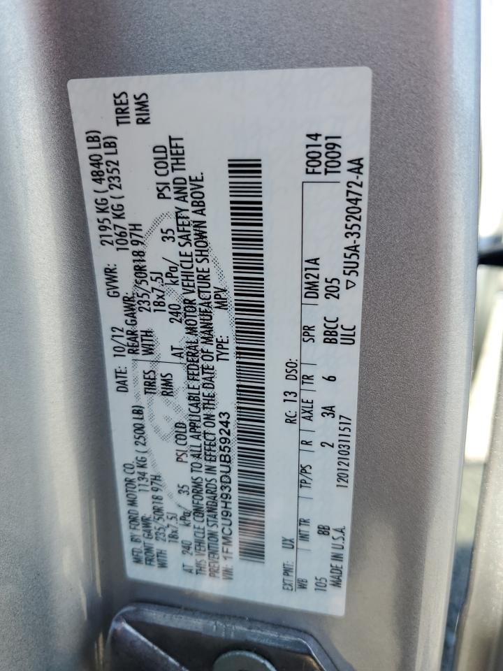 1FMCU9H93DUB59243 2013 Ford Escape Sel