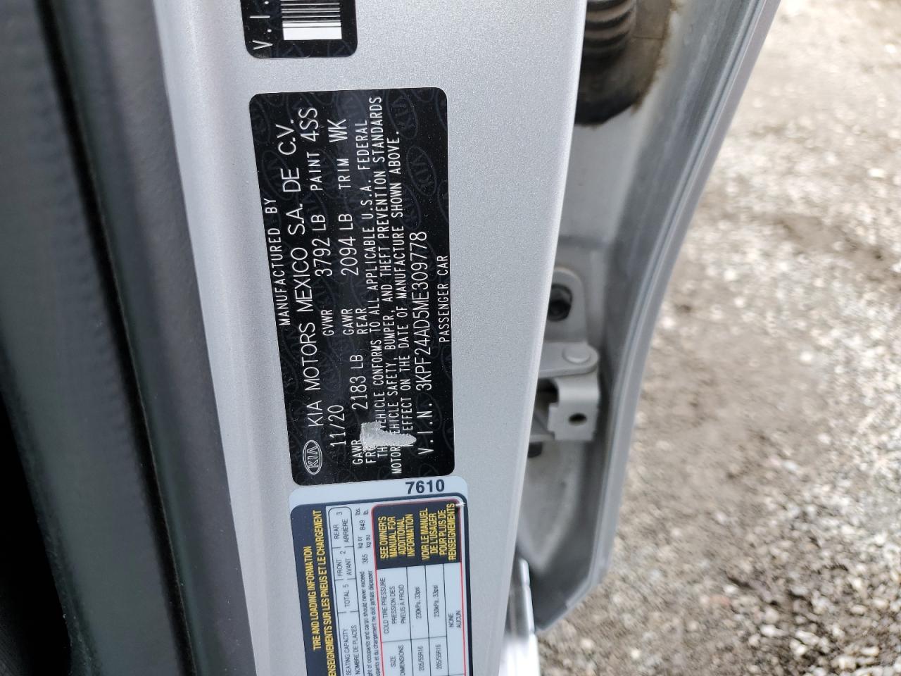 3KPF24AD5ME309778 2021 Kia Forte Fe