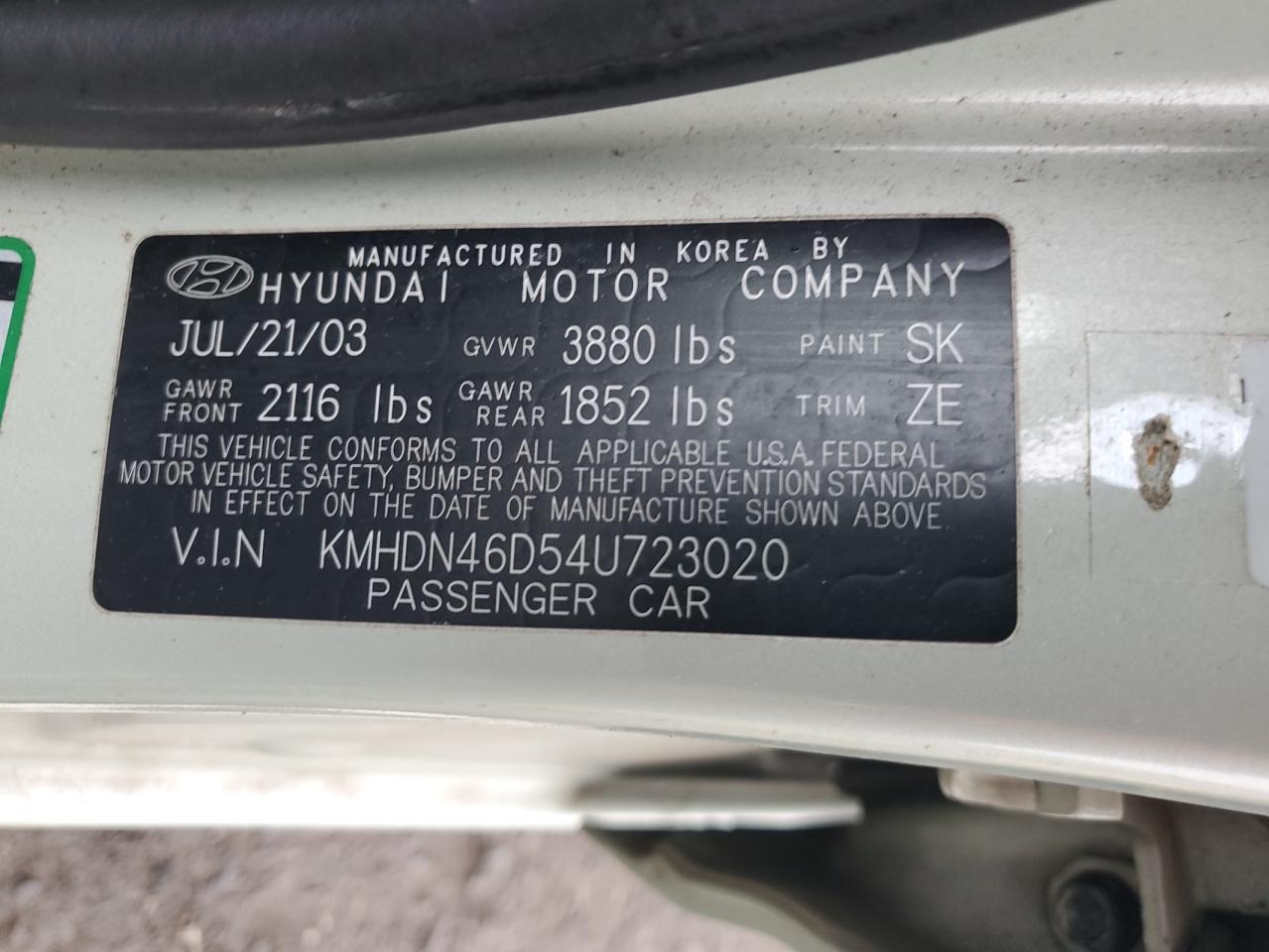 KMHDN46D54U723020 2004 Hyundai Elantra Gls