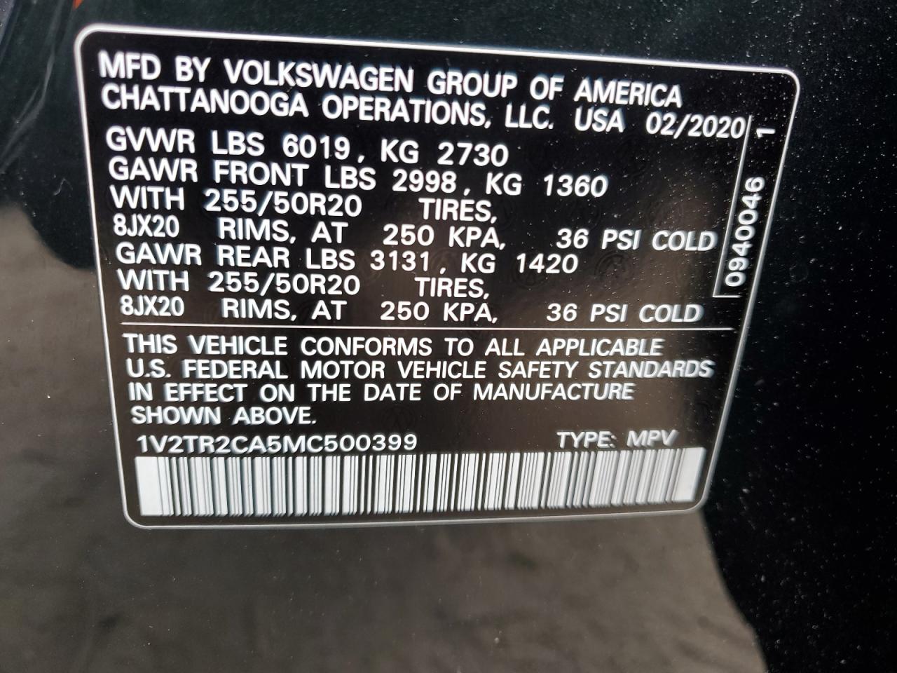 1V2TR2CA5MC500399 2021 Volkswagen Atlas Sel Premium