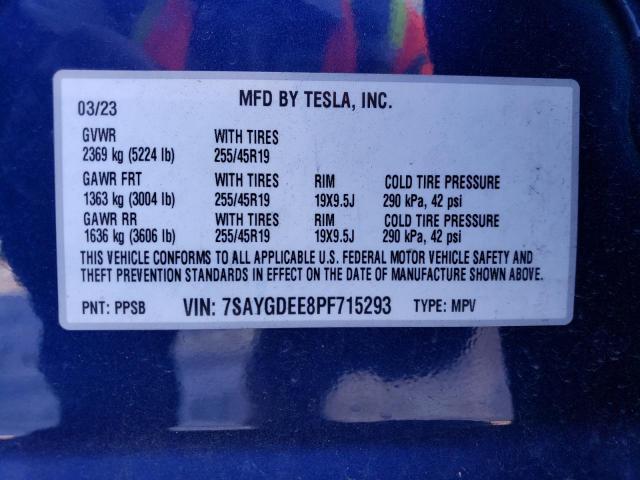 2023 Tesla Model Y VIN: 7SAYGDEE8PF715293 Lot: 53086464