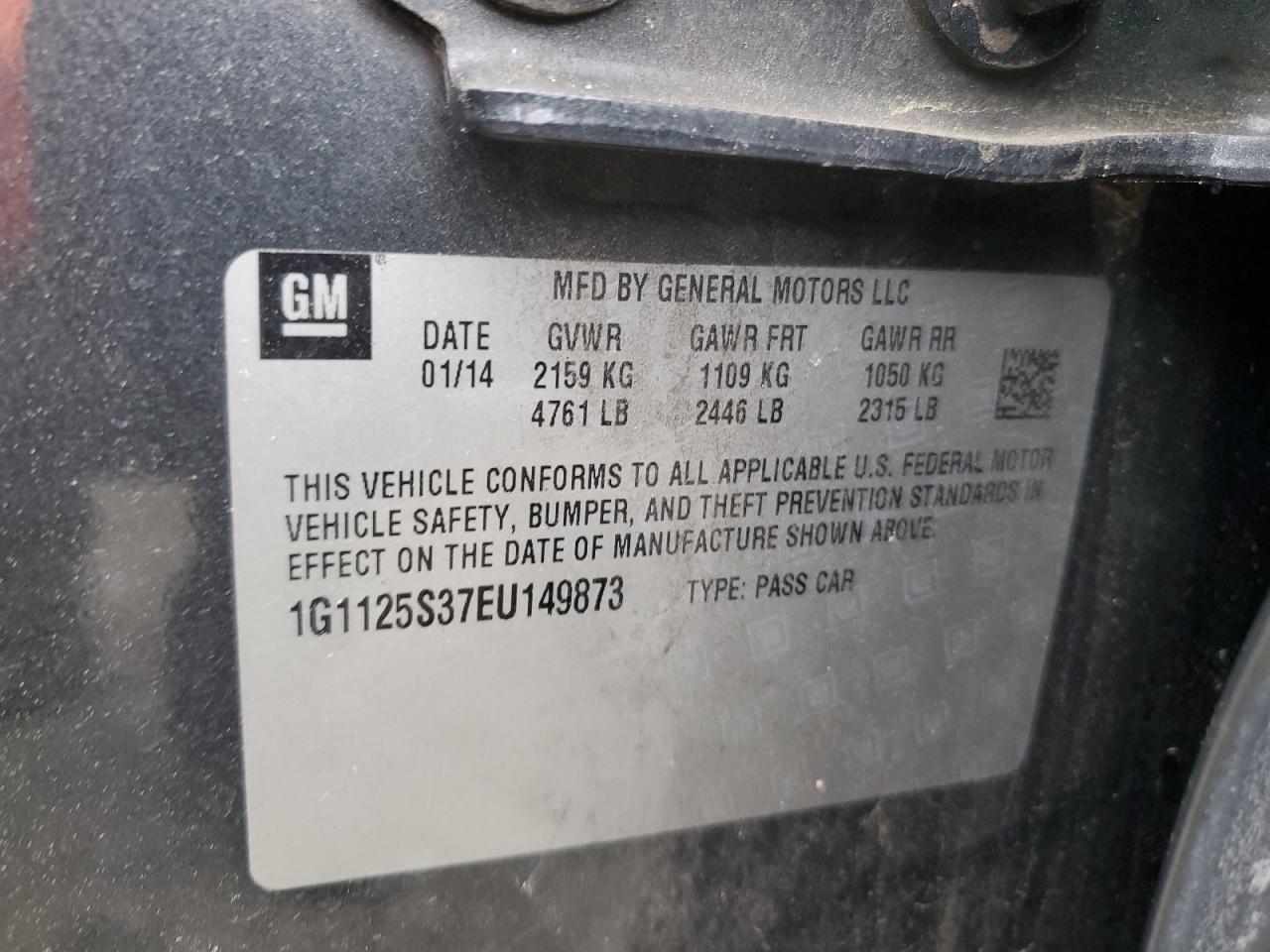 1G1125S37EU149873 2014 Chevrolet Impala Lt