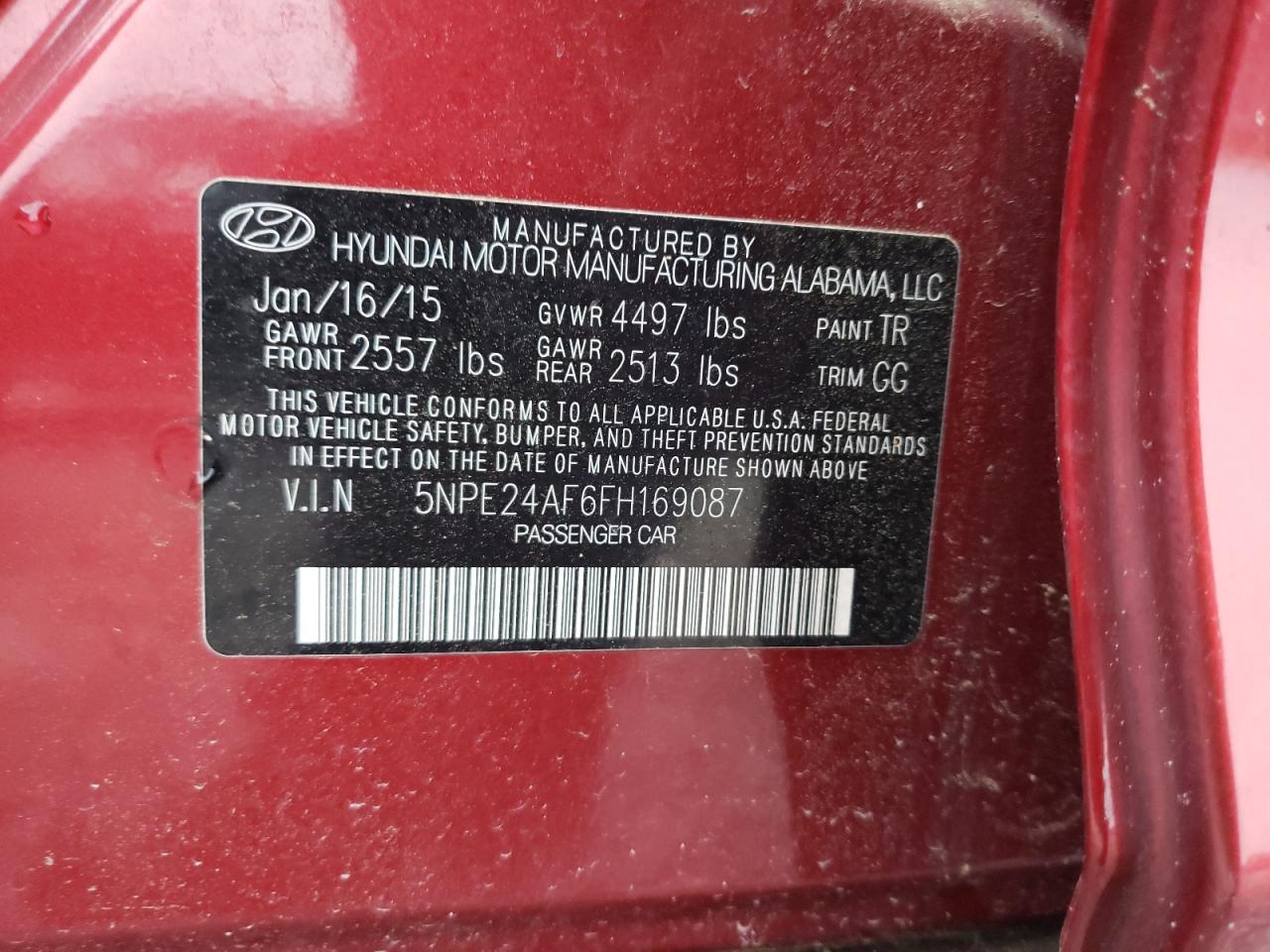 5NPE24AF6FH169087 2015 Hyundai Sonata Se