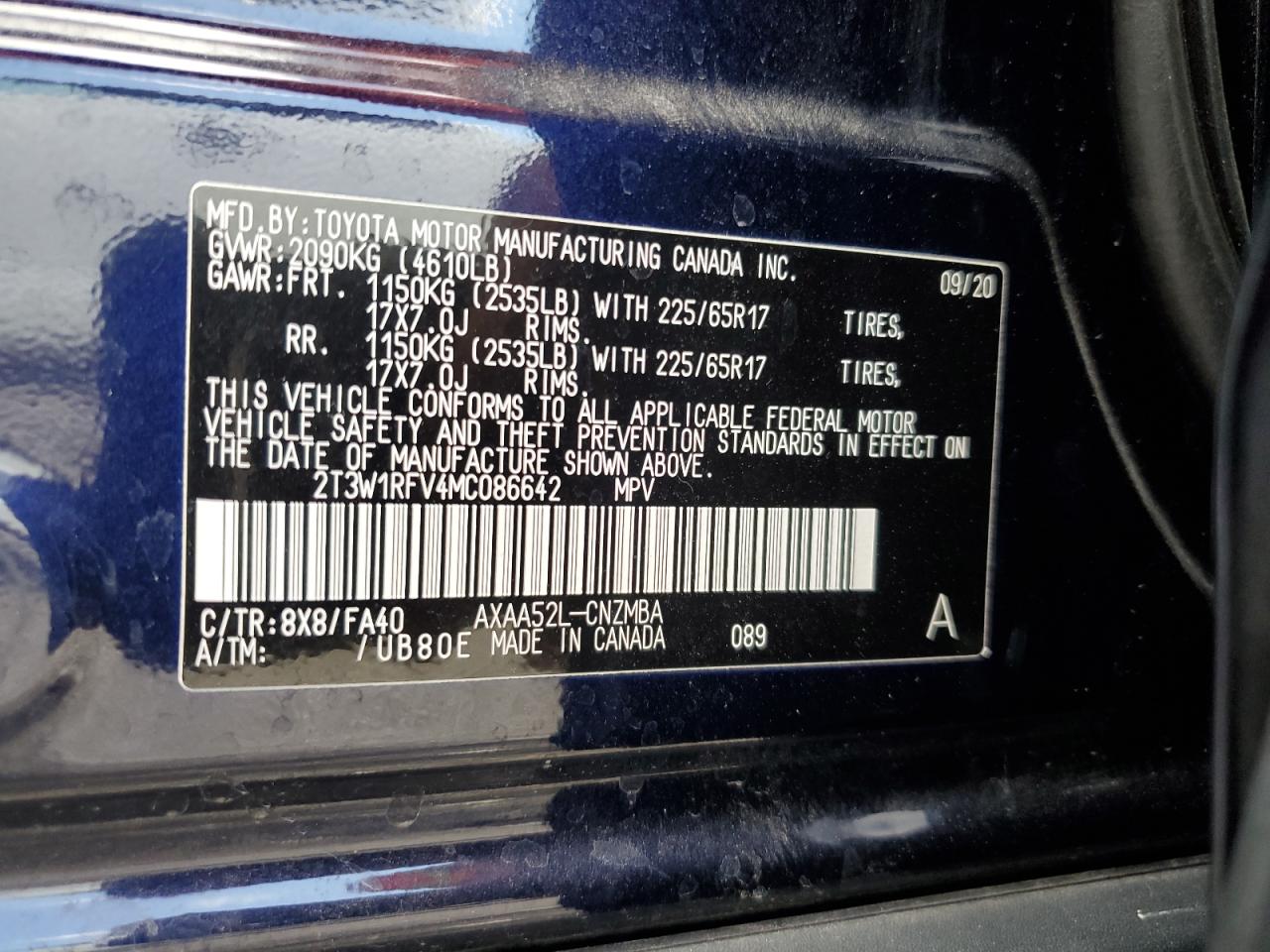 2T3W1RFV4MC086642 2021 Toyota Rav4 Xle