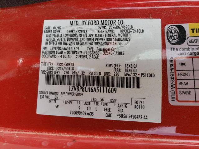 2010 Ford Mustang Gt VIN: 1ZVBP8CH6A5111609 Lot: 50001894