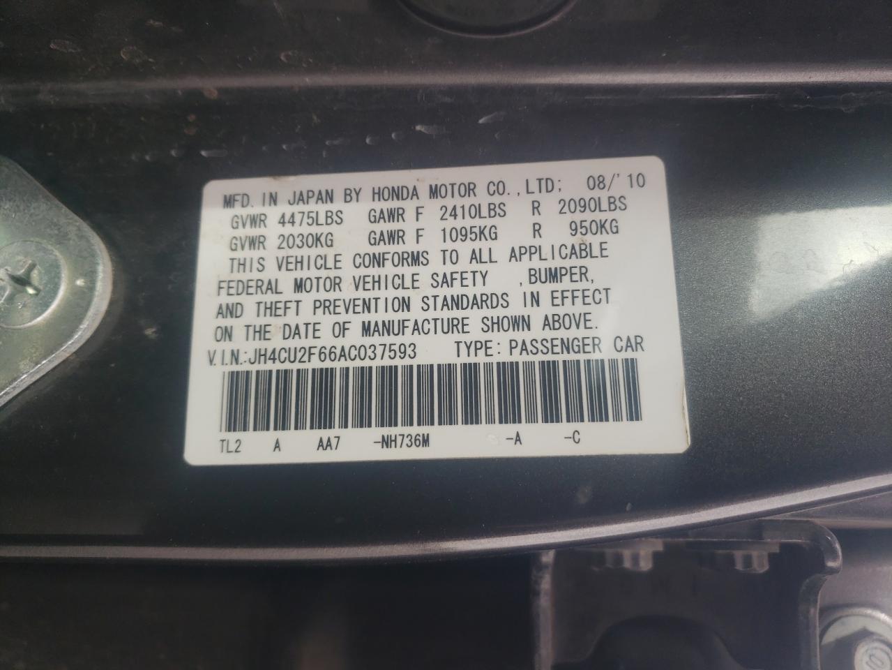 JH4CU2F66AC037593 2010 Acura Tsx