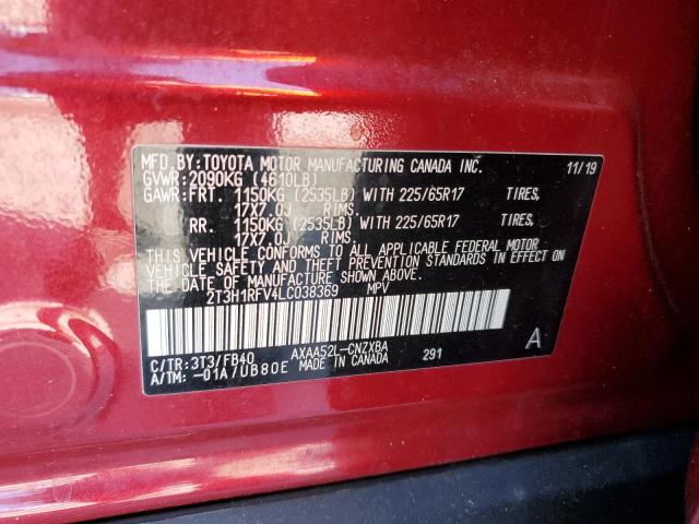 2020 Toyota Rav4 Le VIN: 2T3H1RFV4LC038369 Lot: 52331704