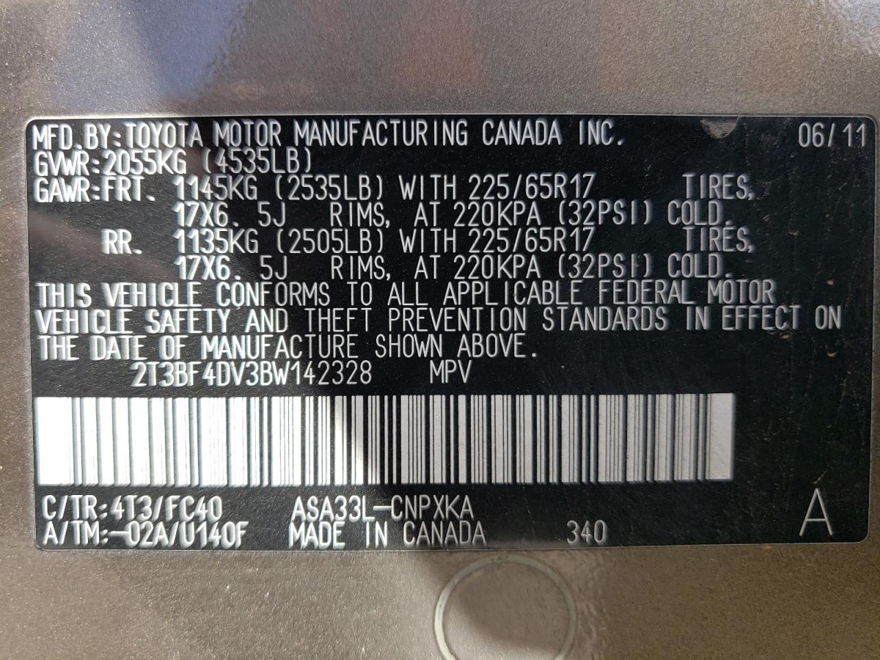 2T3BF4DV3BW142328 2011 Toyota Rav4