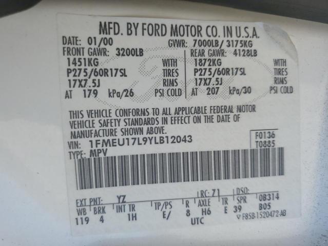 2000 Ford Expedition Eddie Bauer VIN: 1FMEU17L9YLB12043 Lot: 50906754