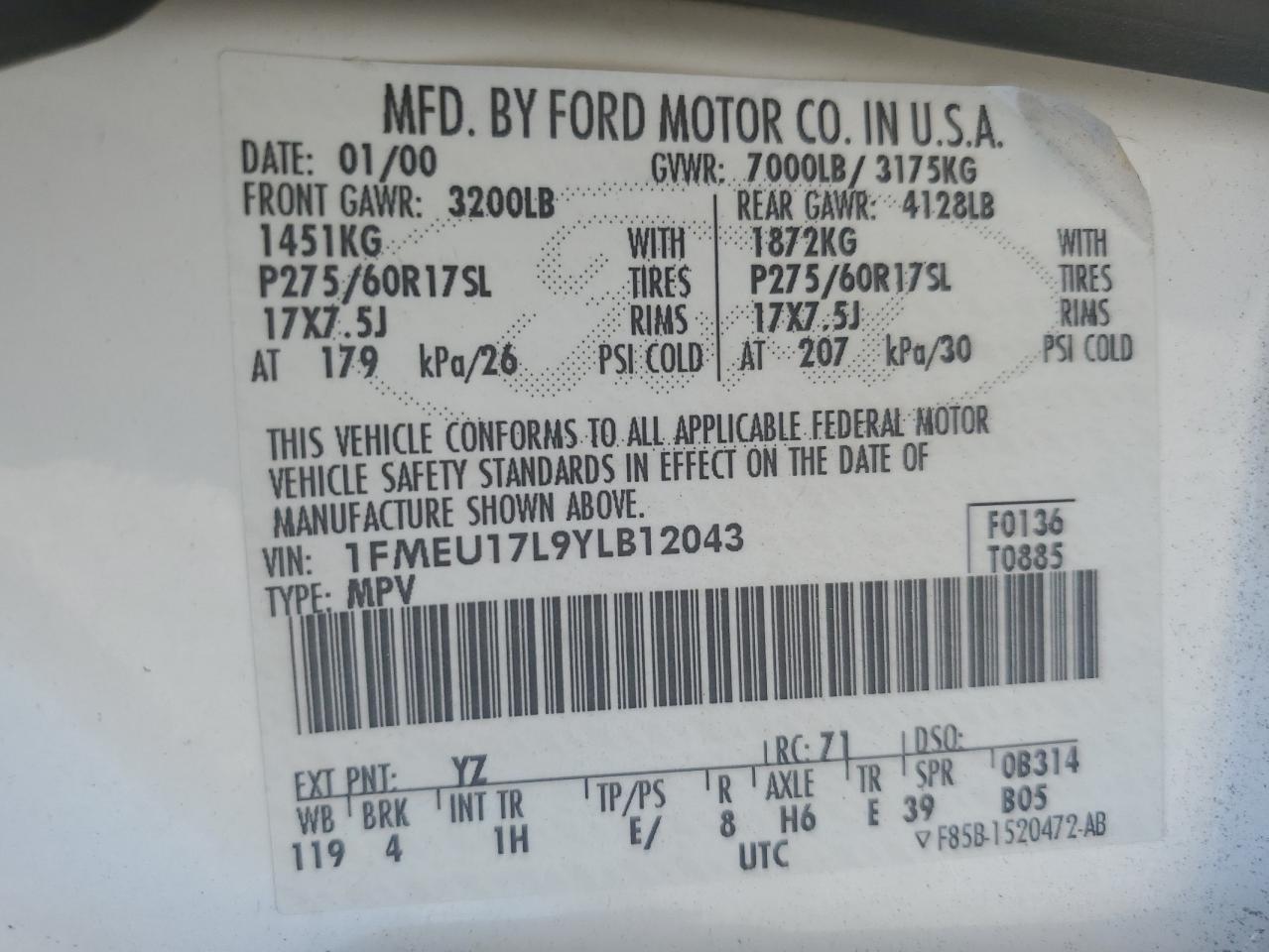 1FMEU17L9YLB12043 2000 Ford Expedition Eddie Bauer