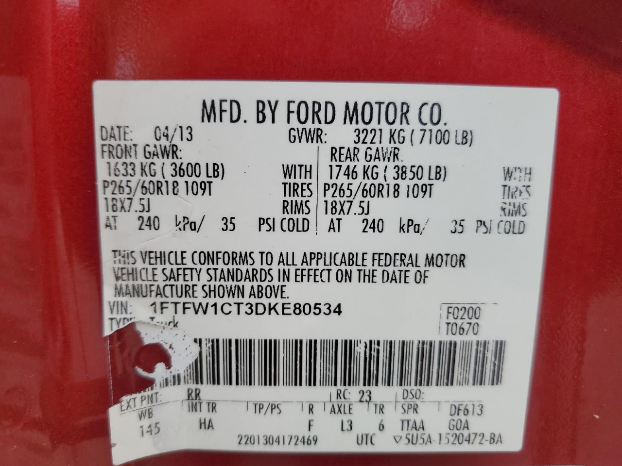 1FTFW1CT3DKE80534 2013 Ford F150 Supercrew