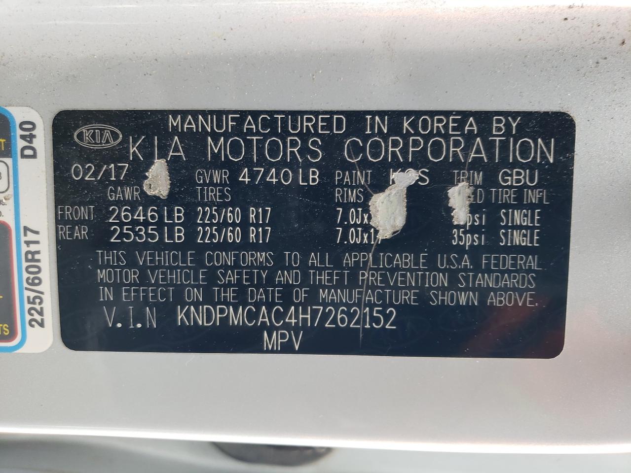 KNDPMCAC4H7262152 2017 Kia Sportage Lx