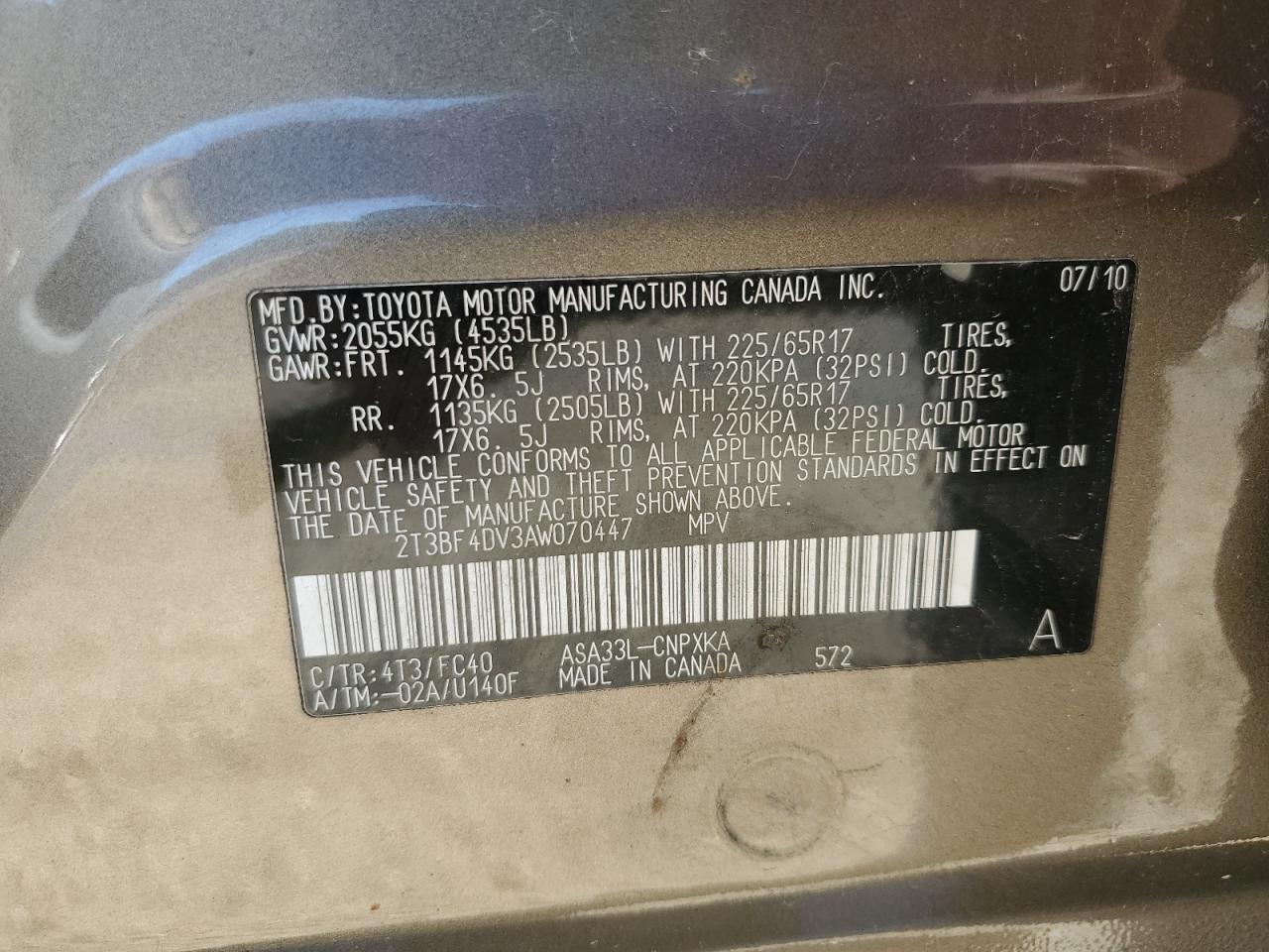 2T3BF4DV3AW070447 2010 Toyota Rav4