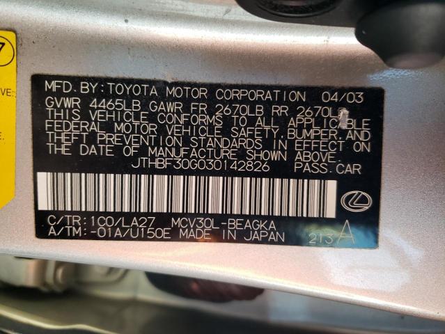 2003 Lexus Es 300 VIN: JTHBF30G030142826 Lot: 49831164