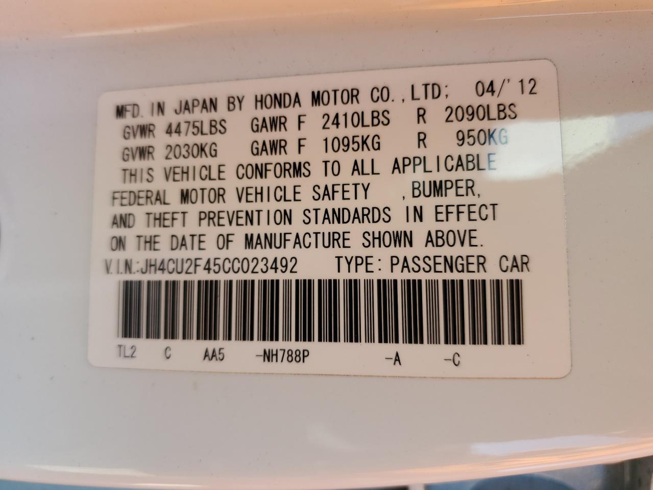 JH4CU2F45CC023492 2012 Acura Tsx