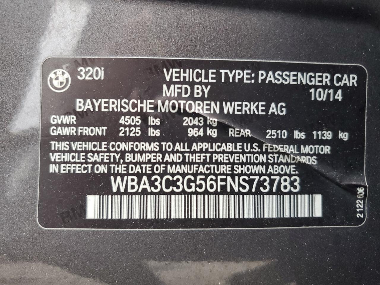 WBA3C3G56FNS73783 2015 BMW 320 I xDrive