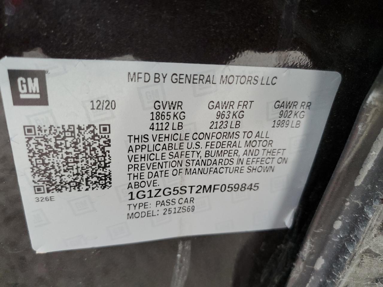 1G1ZG5ST2MF059845 2021 Chevrolet Malibu Rs