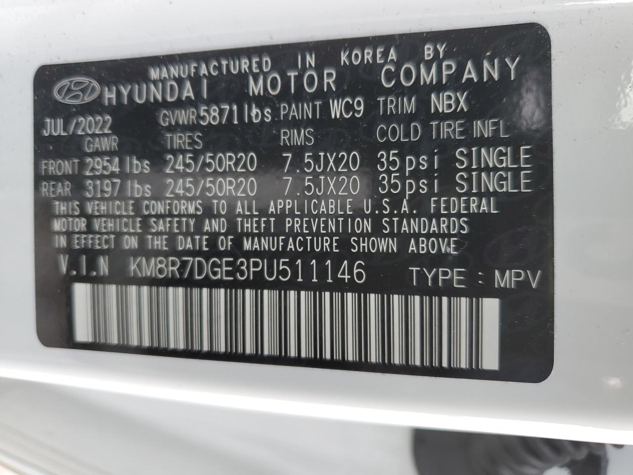 KM8R7DGE3PU511146 2023 Hyundai Palisade Calligraphy