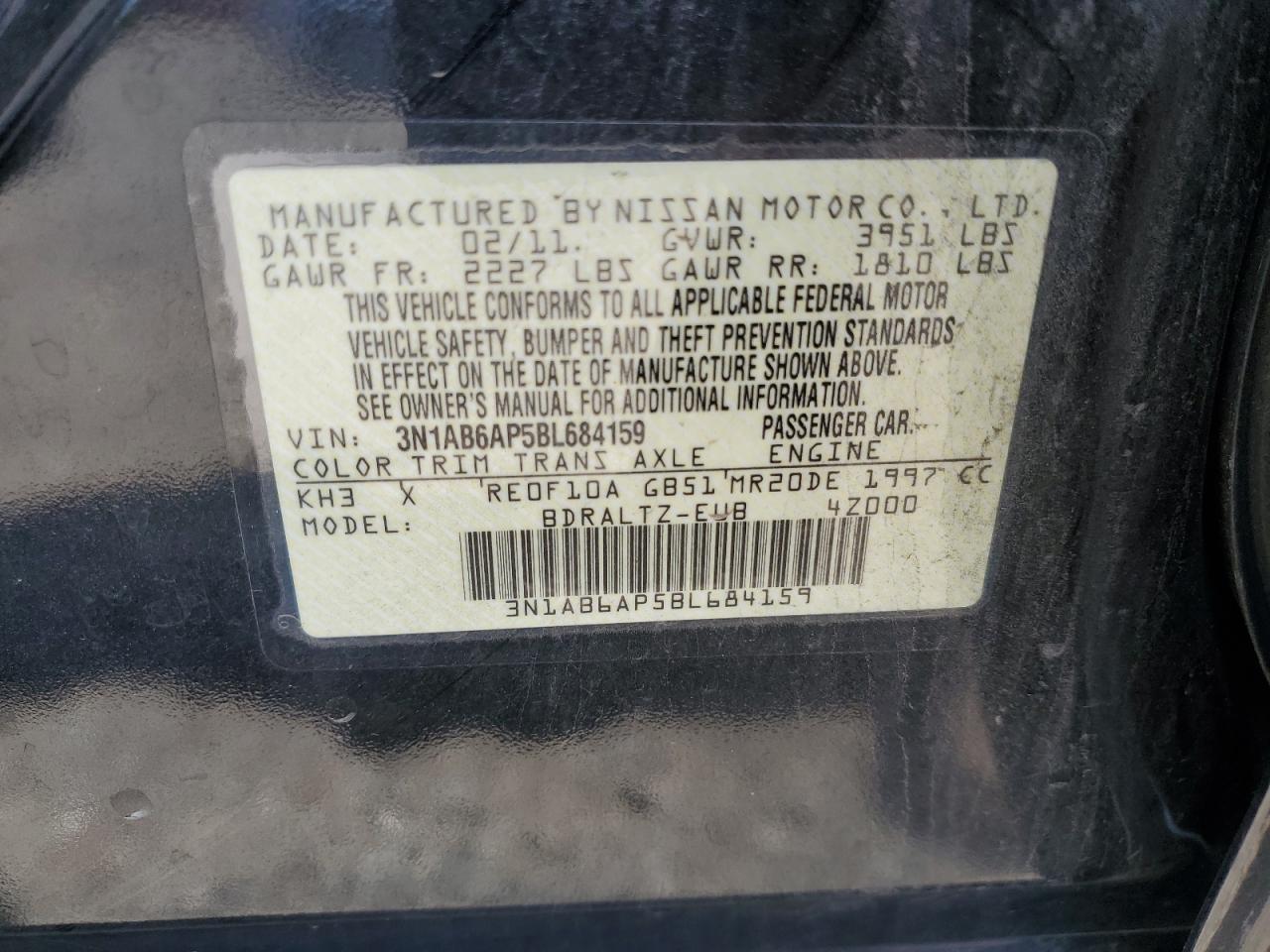 3N1AB6AP5BL684159 2011 Nissan Sentra 2.0