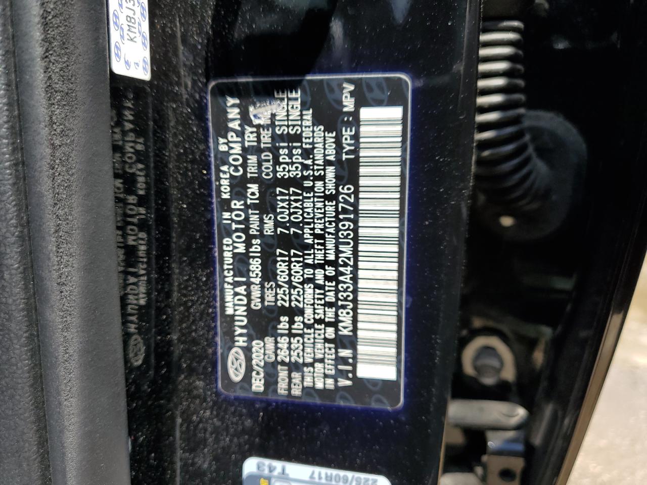 KM8J33A42MU391726 2021 Hyundai Tucson Limited