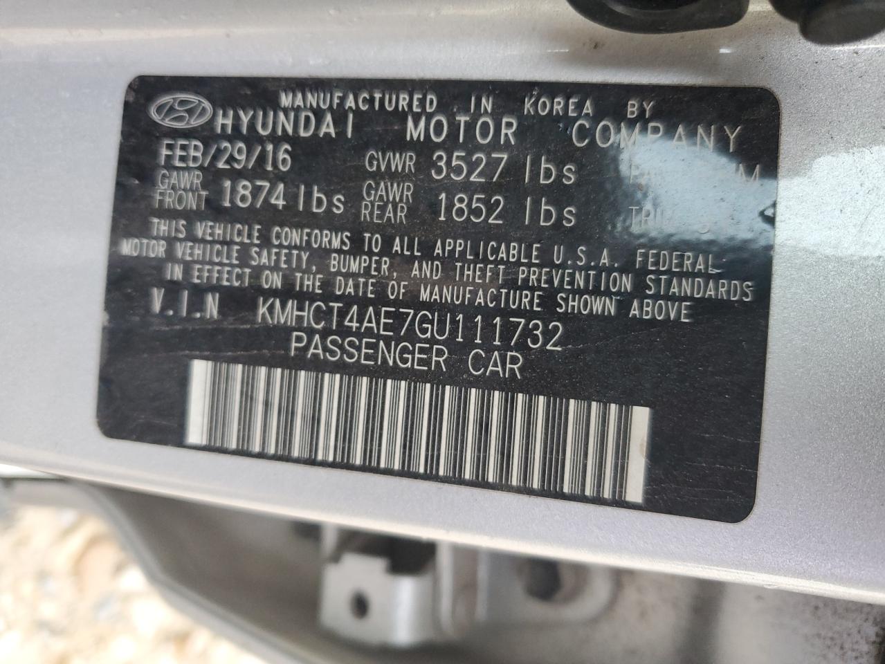 KMHCT4AE7GU111732 2016 Hyundai Accent Se