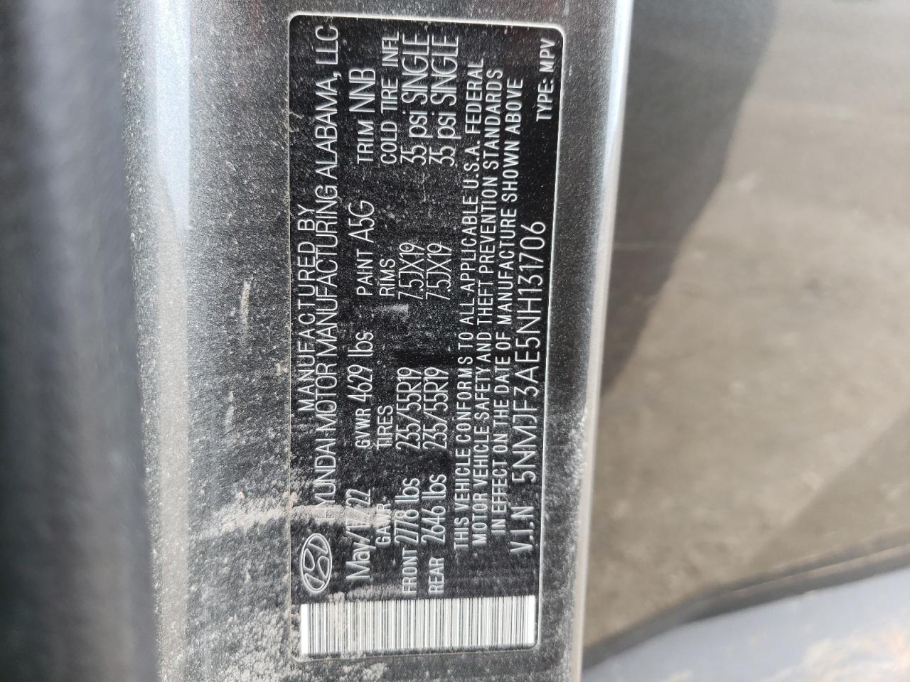 5NMJF3AE5NH131706 2022 Hyundai Tucson Sel