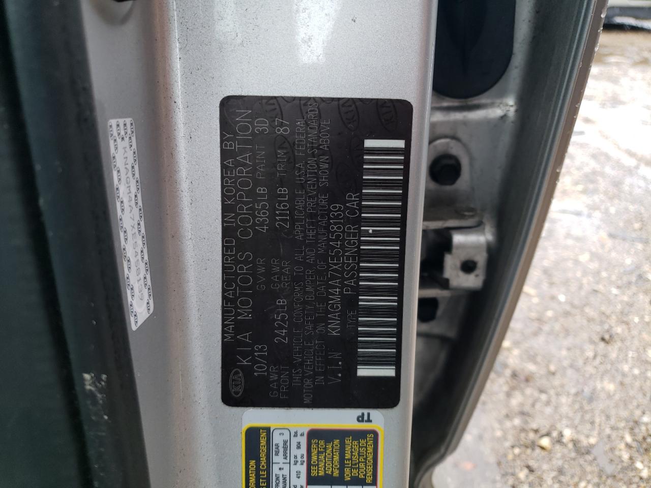 KNAGM4A7XE5458139 2014 Kia Optima Lx