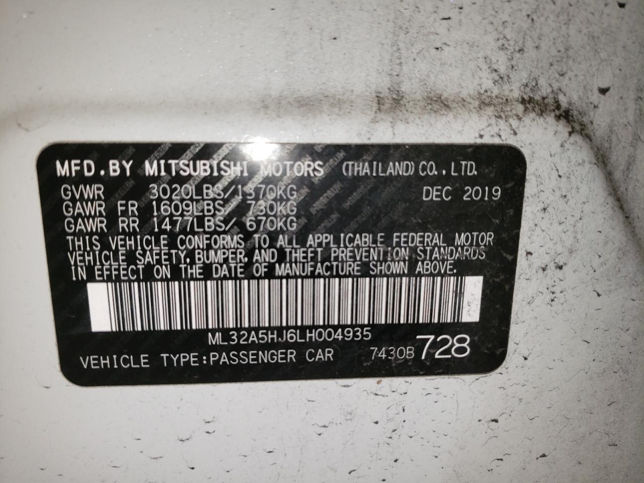 ML32A5HJ6LH004935 2020 Mitsubishi Mirage Le