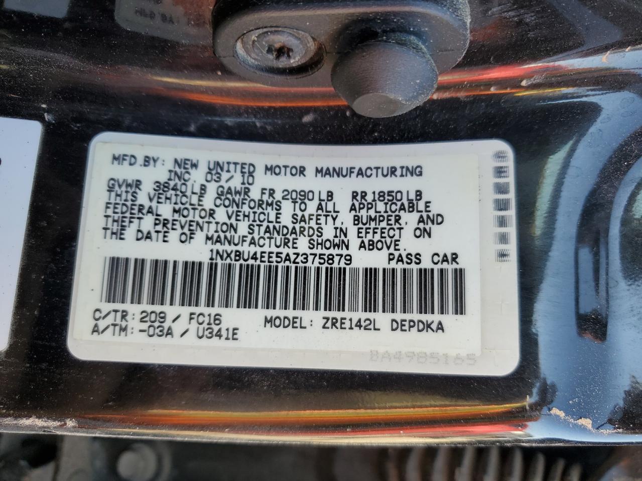 1NXBU4EE5AZ375879 2010 Toyota Corolla Base