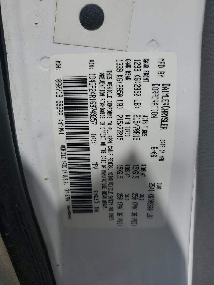 1D4GP24R16B749257 2006 Dodge Grand Caravan Se