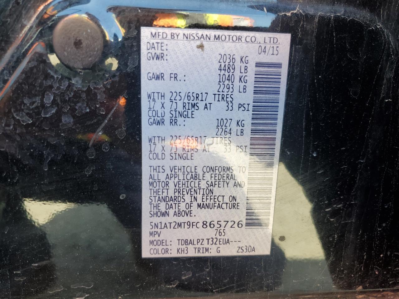 5N1AT2MT9FC865726 2015 Nissan Rogue S