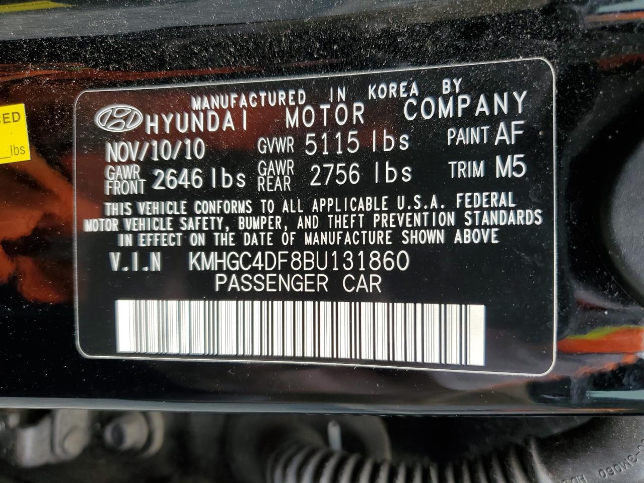 KMHGC4DF8BU131860 2011 Hyundai Genesis 4.6L