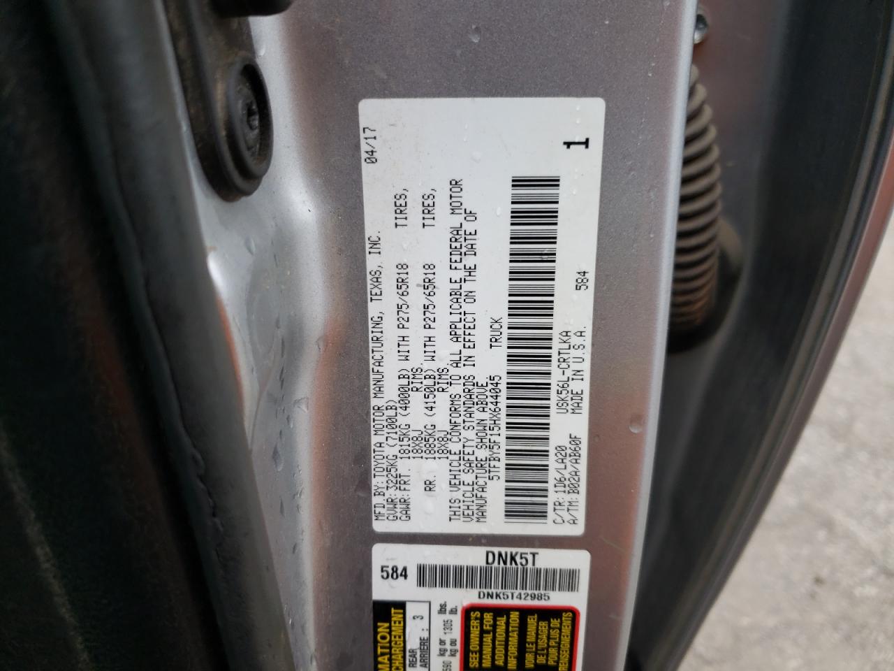 5TFBY5F15HX644045 2017 Toyota Tundra Double Cab Limited