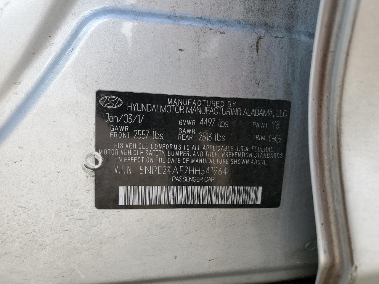 5NPE24AF2HH541964 2017 Hyundai Sonata Se