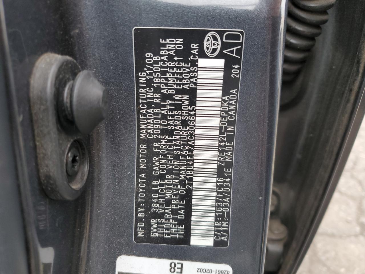 2T1BU4EE7AC306645 2010 Toyota Corolla Base