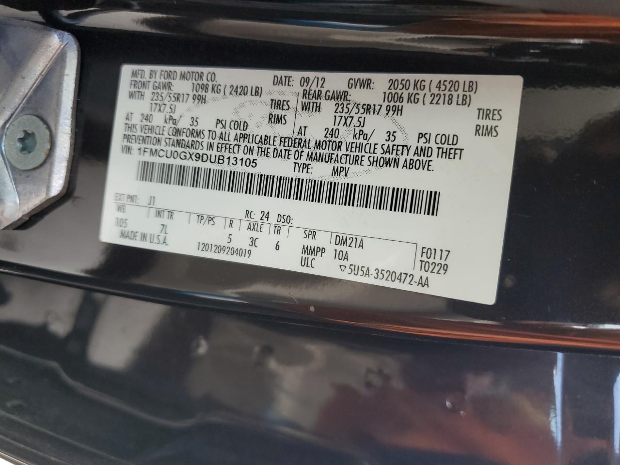 1FMCU0GX9DUB13105 2013 Ford Escape Se 1FMCU0GX9DUB13105 2013 Ford Escape Se