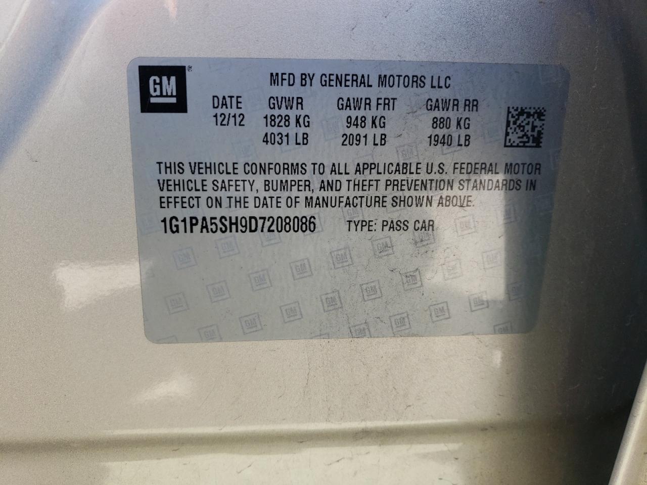 1G1PA5SH9D7208086 2013 Chevrolet Cruze Ls