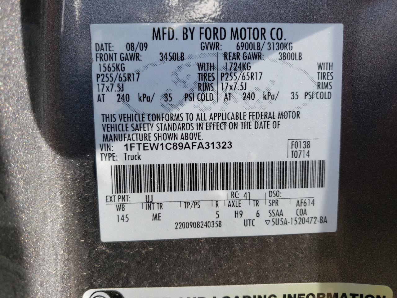 1FTEW1C89AFA31323 2010 Ford F150 Supercrew