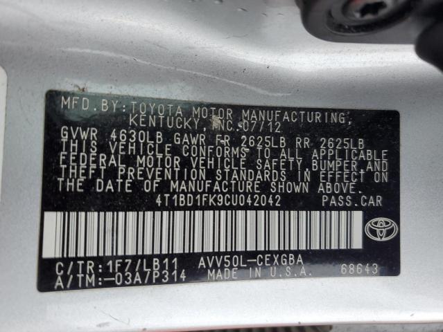 4T1BD1FK9CU042042 | 2012 Toyota camry hybrid