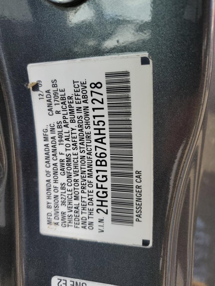 2HGFG1B67AH511278 2010 Honda Civic Lx