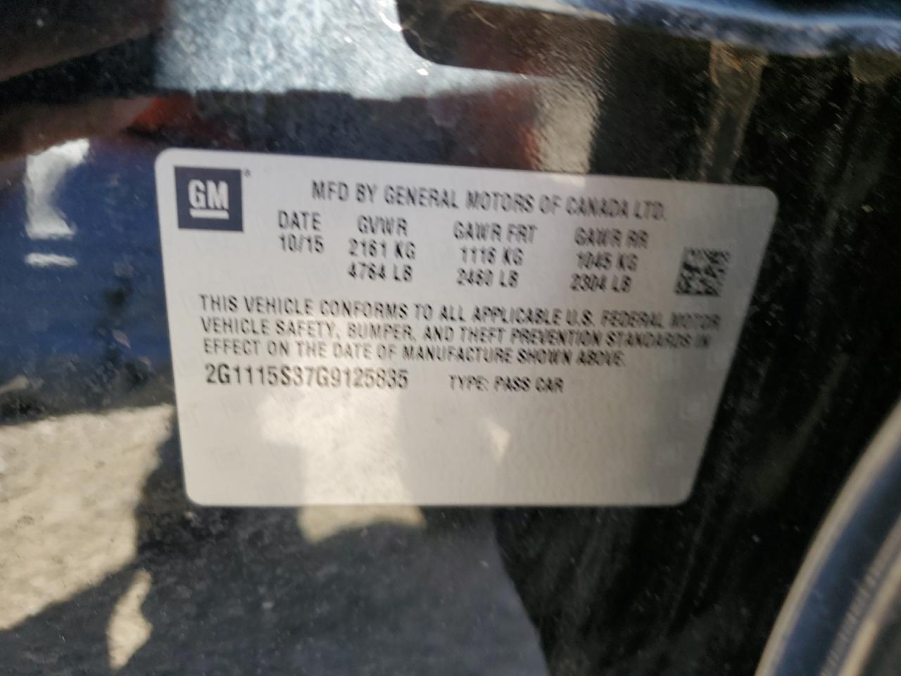 2G1115S37G9125835 2016 Chevrolet Impala Lt