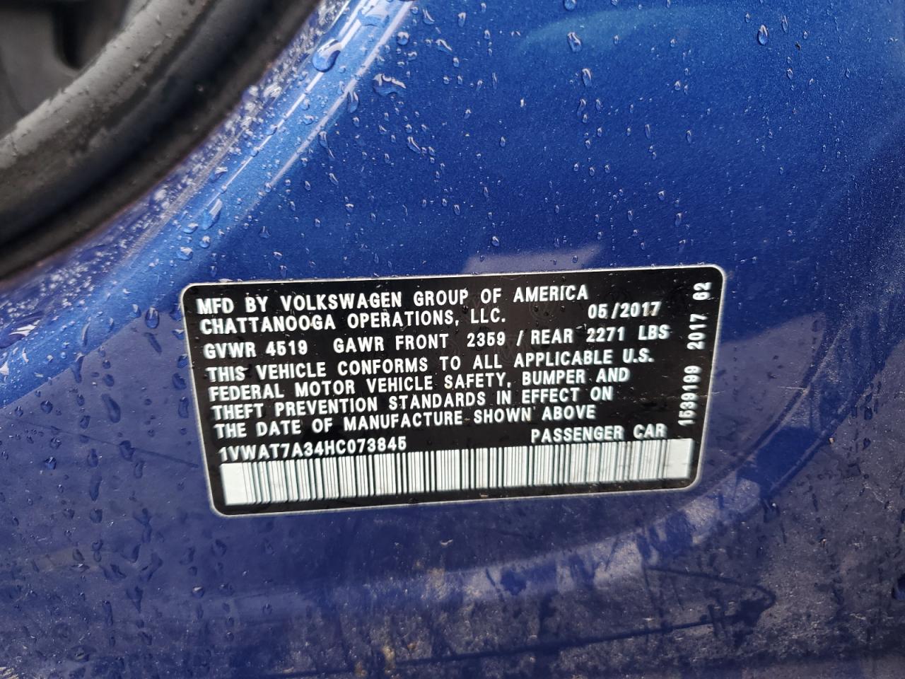 1VWAT7A34HC073845 2017 Volkswagen Passat S