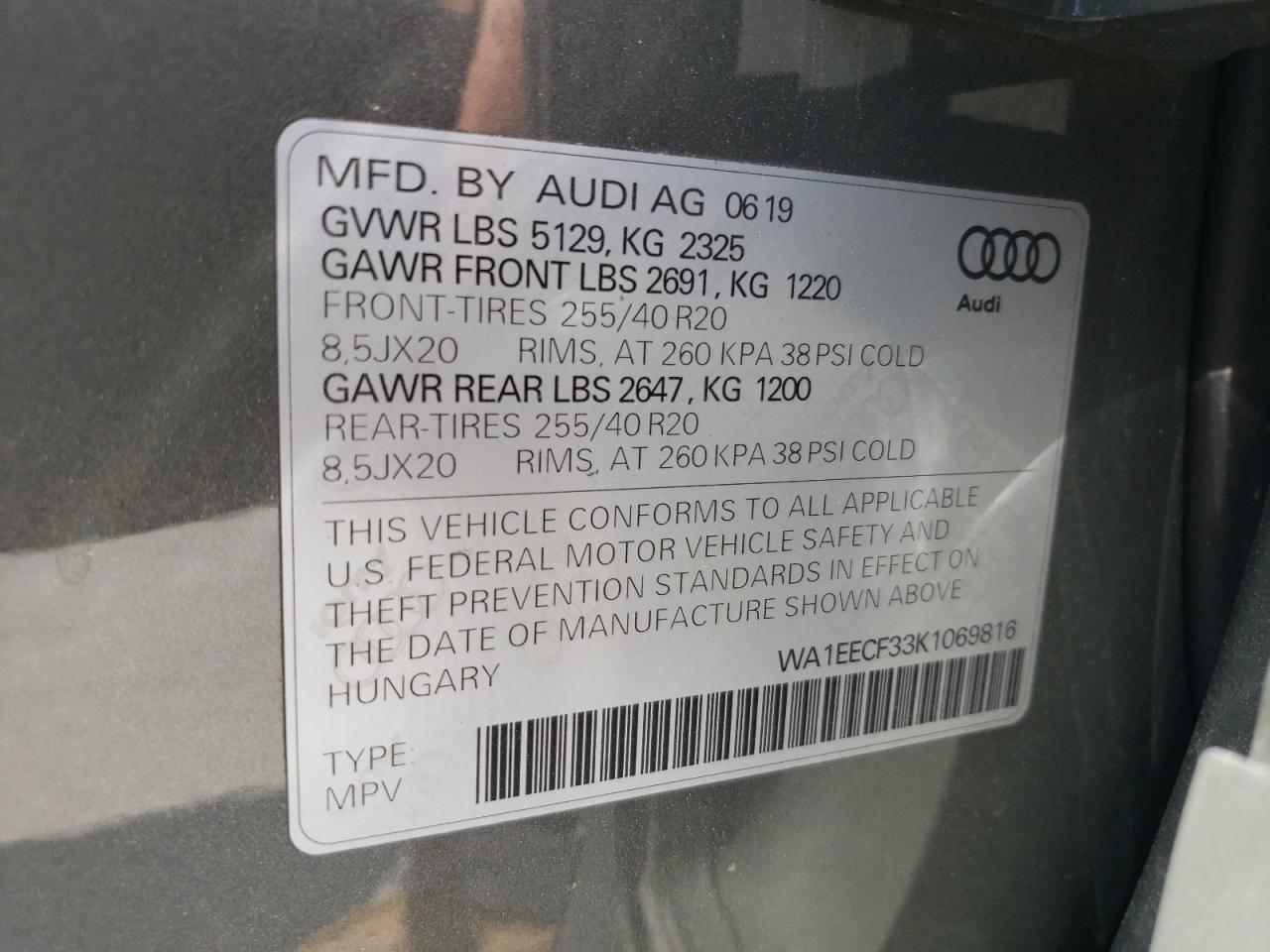 WA1EECF33K1069816 2019 Audi Q3 Premium Plus S-Line