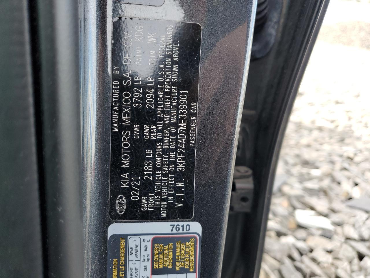 3KPF24AD7ME339901 2021 Kia Forte Fe