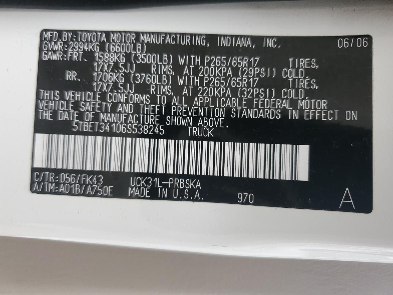 5TBET34106S538245 2006 Toyota Tundra Double Cab Sr5