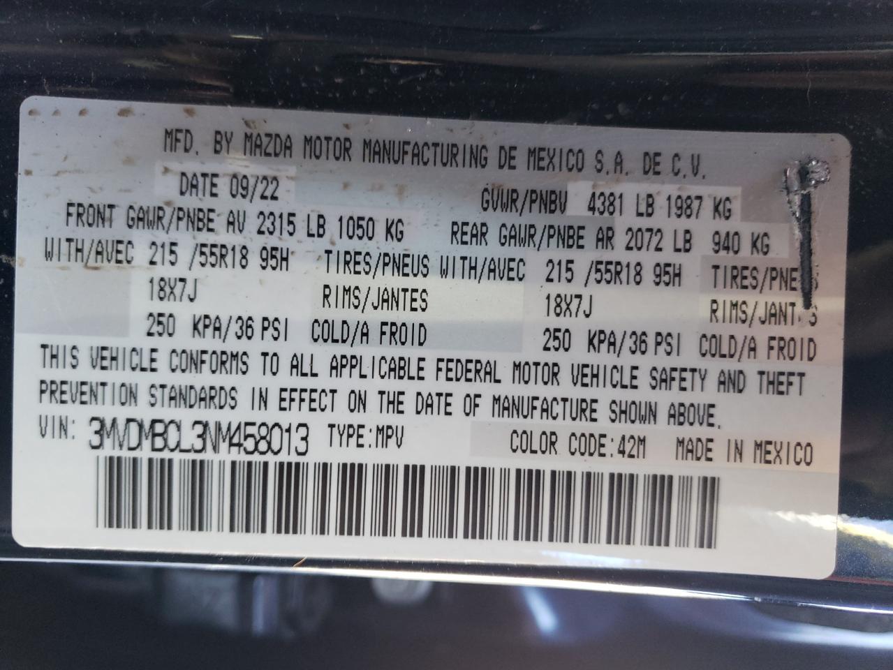 3MVDMBCL3NM458013 2022 Mazda Cx-30 Preferred