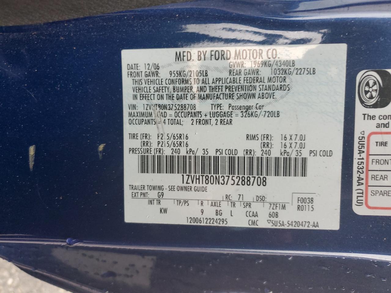 1ZVHT80N375288708 2007 Ford Mustang