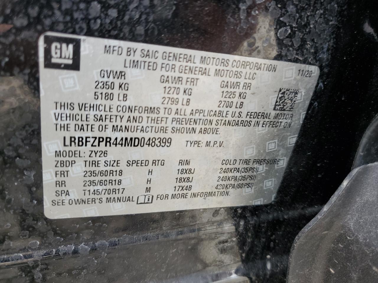 LRBFZPR44MD048399 2021 Buick Envision Essence