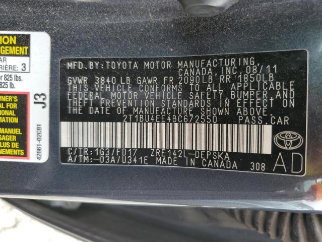 2011 Toyota Corolla Base VIN: 2T1BU4EE4BC672550 Lot: 50412734