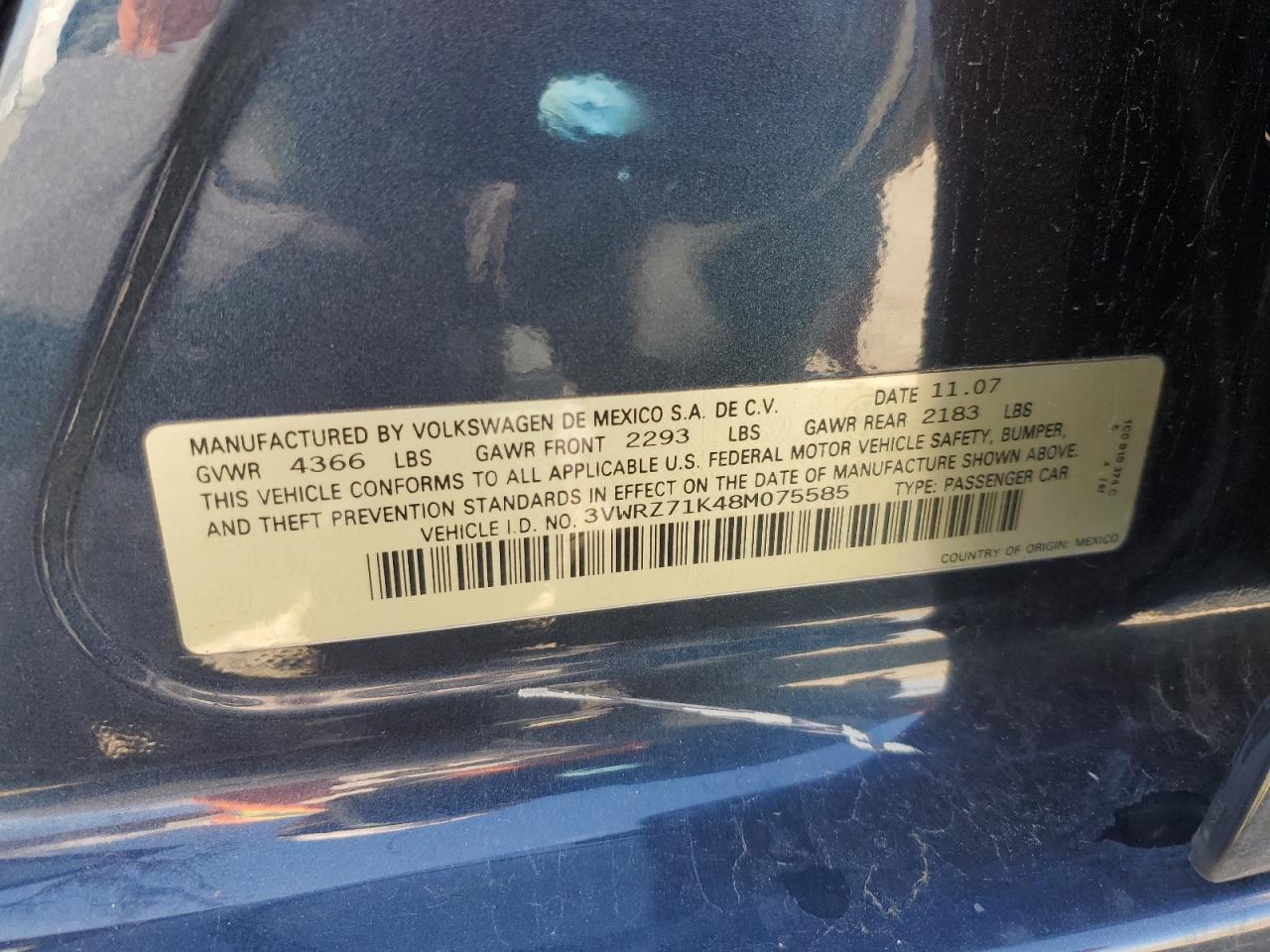 3VWRZ71K48M075585 2008 Volkswagen Jetta Se